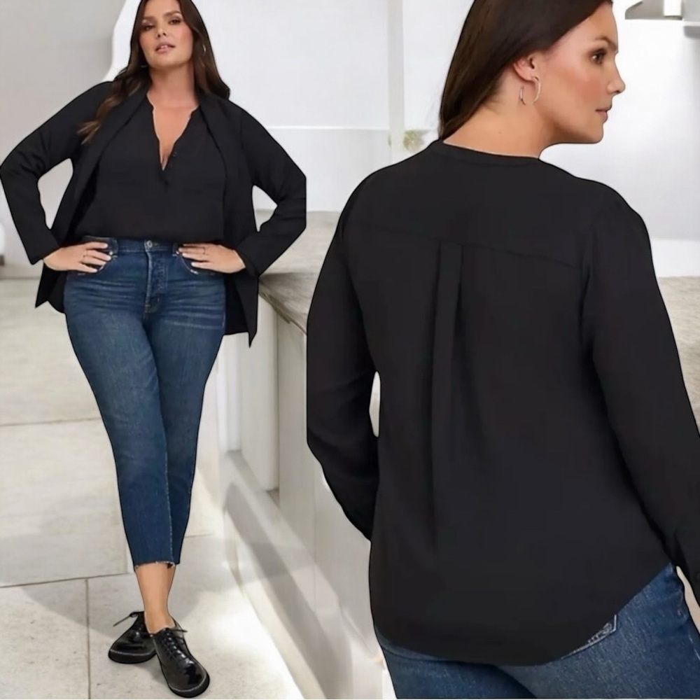Torrid Harper Georgette Blouse Size 2X Long Roll Tab Sleeve Black